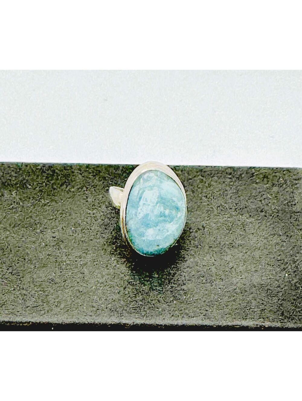 Sterling silver natural polished aquamarine cabochon ring; size 7